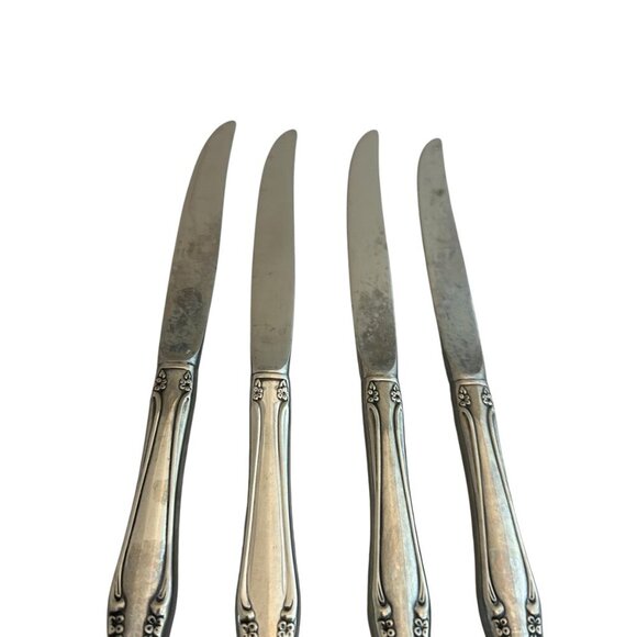 Oneidacraft Deluxe Stainless Flatware Set Chateau Floral 4 Steak Meat Knives - Picture 6 of 7